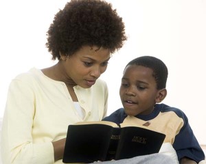 Mother and Son Reading Bible Together